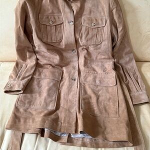 Orvis Military Style Suede Leather Coat Lined with Belt